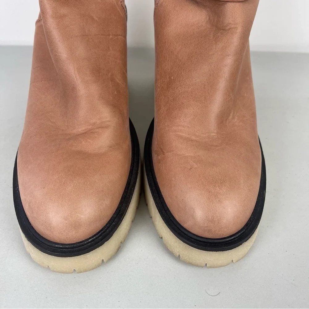 Free People Tan Leather Strappy Jesse Cutout Boots Chunky Women's Size 41 US 10